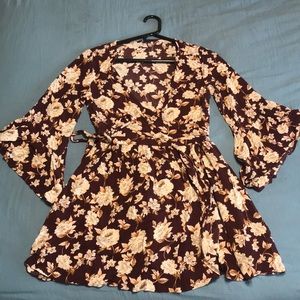 Americal Eagle Wrap Dress, Maroon & White Flowers